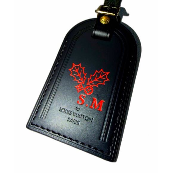 Louis Vuitton Paris Name Tag w/ SM Red Initials Christmas Holly Berrie - Picture 2 of 10